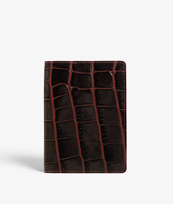 Passport Cover Crocodile Taupe/Pink