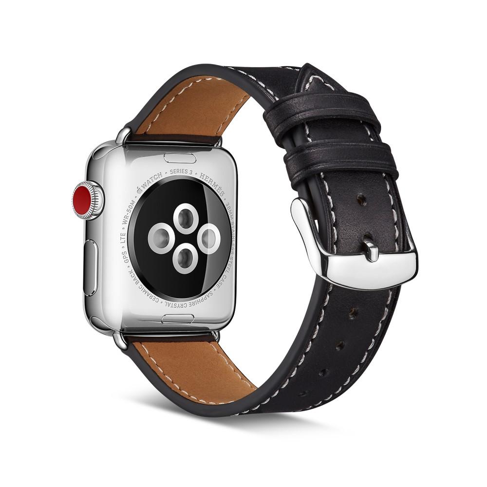 40mm Black Apple Leather Strap Watch